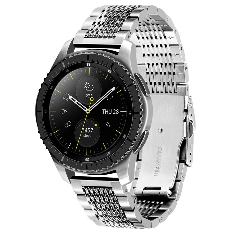 Kai Tian Compatible for Samsung Gear S3 Bands 22mm Stainless Steel Mesh Watch Band for Samsung Galaxy Watch 46mm, Gear S3 Frontier/Classic Smart Watch Strap for Men Women Silver - Image 1